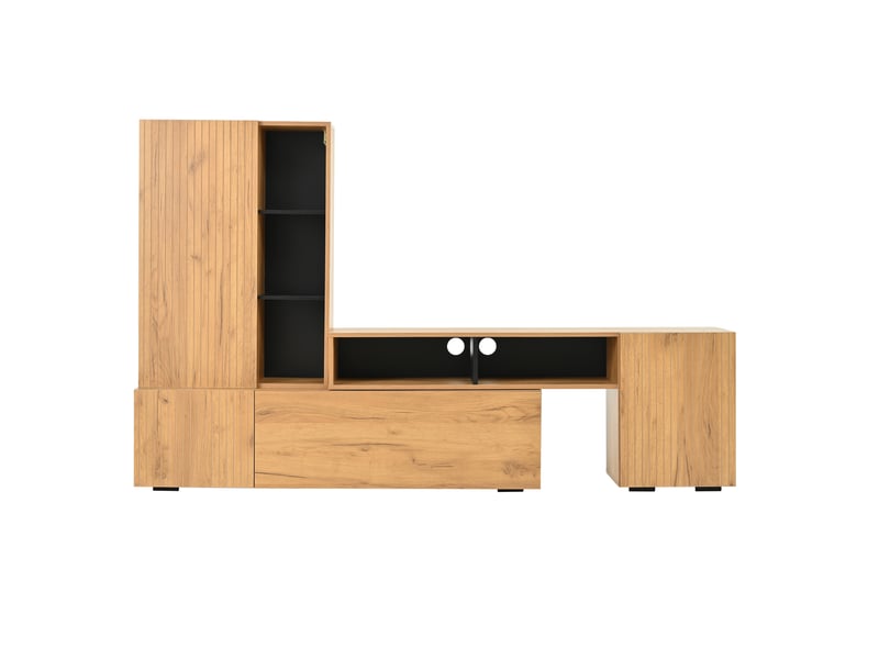  Ensemble meuble tv mural extensible 174-265 cm bois et noir avec vitrine  - Conforama D