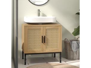 Meuble sous-vasque avec éléments en rotin coloris chêne 60x39x60 cm