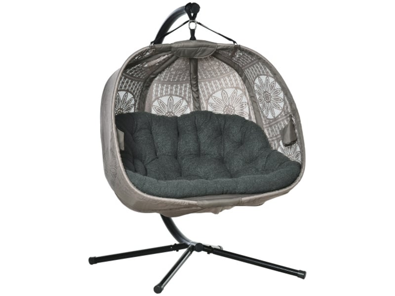  Fauteuil suspendu 2 places en acier, pliable, avec coussins, tissu tricoté fleuri, avec support  - Conforama A