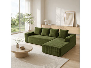 Canapé d’angle 261 x 168 x 58 cm, modulable, velours côtelé vert