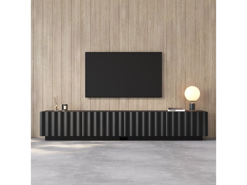 Meuble tv moderne avec façade ondulée, grand rangement et système push-to-open pour salon - Conforama B