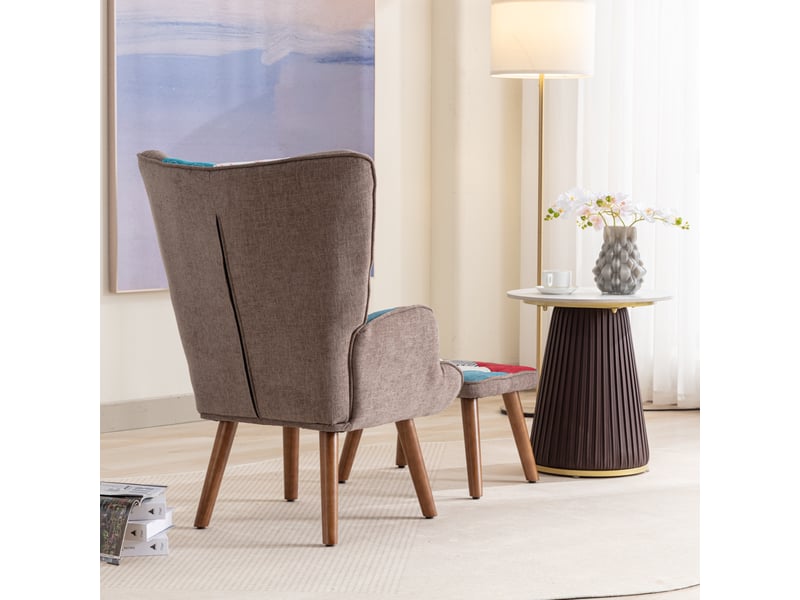  Fauteuil de détente assorti avec repose-pieds, dossier et coussin, combinaison de fauteuil de détente pour salon  - Conforama W