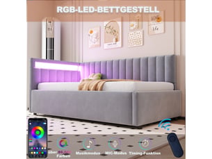 Lit banquette 90x200 cm <strong>ZOVIRA</strong> <strong></strong> coloris gris