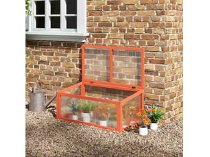 Mini-serre 90x46x40 cm toit ouvrant bois et polycarbonate orange