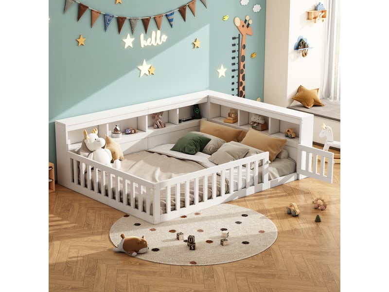 Lit enfant 140x200 cm, canapé-lit, rangement, prise et usb, sommier, aggloméré, blanc, sans matelas - Conforama W