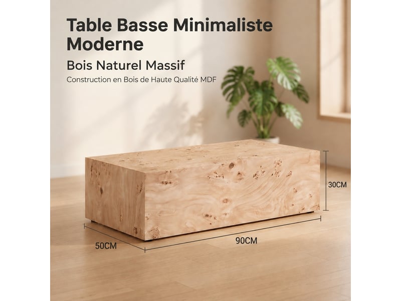  Table basse effet bois en mdf, 90 x 50 x 30 cm  - Conforama C