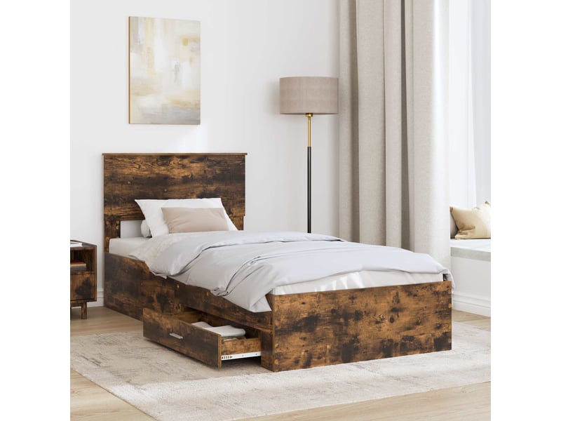 Lit simple, cadre de lit chêne fumé et argent 75 x 190 cm bois d'ingénierie shl13792 - Conforama C