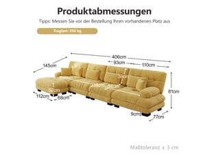 Canapé d'angle modulable jaune, canapé 4 places en chenille avec ottomans mobiles assortis, configuration en l ou droite pour salon