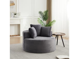 Fauteuil simple - 110x110x82cm - fauteuil crapaud pivotantfixe en velours côtelé avec 3 coussins & accoudoirs larges - gris