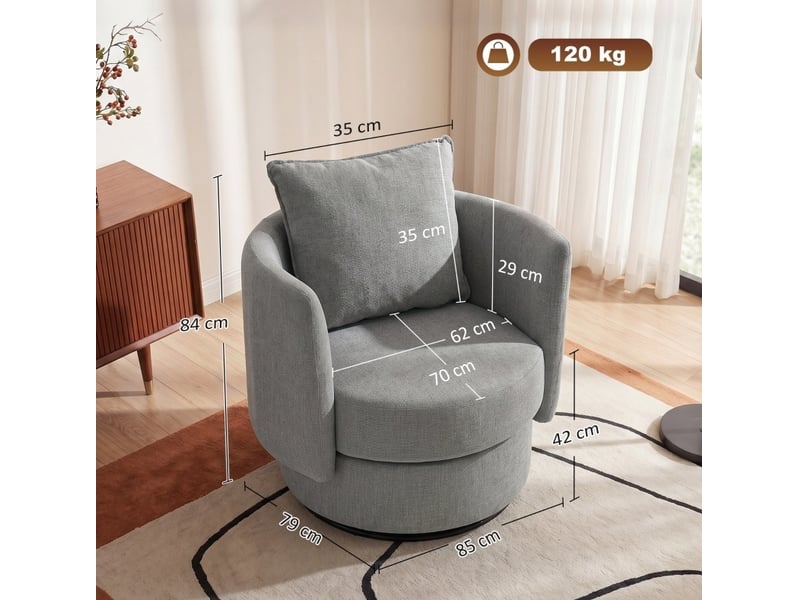 Fauteuil pivotant, assise à double système de ressorts, structure en métal en polyester gris clair, 86 × 80 × 64 cm - Conforama D