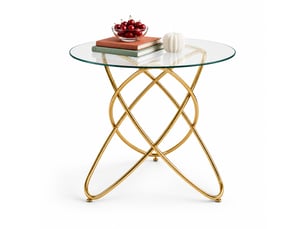 Table à manger ronde 80 cm en verre trempé avec pieds métal doré, hauteur 75 cm
