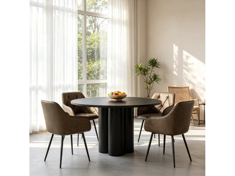  Lot de 2 chaises de salle à manger avec accoudoirs, dossier ergonomique et patins réglables en similicuir marron foncé  - Conforama D
