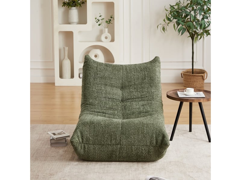  Fauteuil canapé - chauffeuse de sol ergonomique, mousse haute densité, salon et chambre - en chenille vert olive  - Conforama C