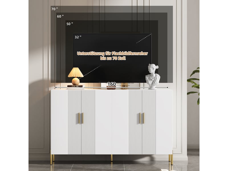  Buffet et enfilade avec 4 portes et 4 étagères réglables en panneau de particules pour salle à manger 160×35×100 cm  - Conforama E