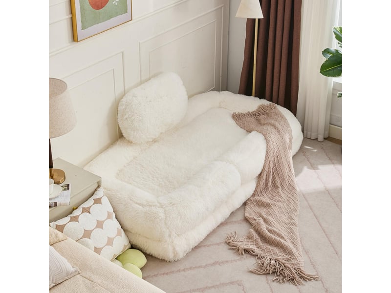  Fauteuil lit de sol inclinable 5 positions 102 x 89 x 88 cm – lit panier géant humain transformable avec coussin lombaire – peluche – beige  - Conforama E