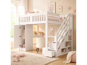 Lit mezzanine 140x200 cm <strong>OKMYHOME</strong> <strong></strong> coloris blanc