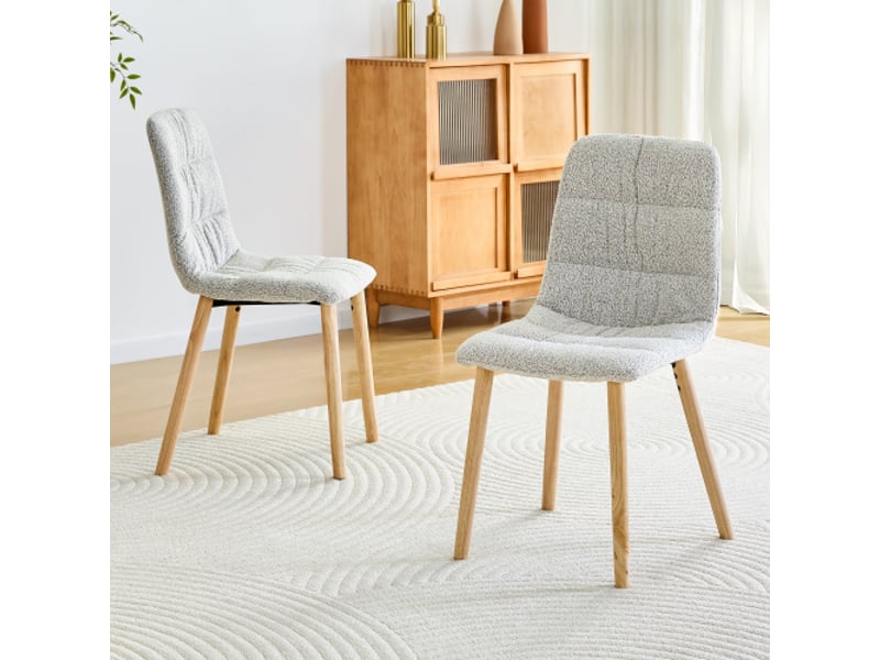 Chaise de salle à manger plissée – pieds bois massif, lot de 2, tissu gris clair, style nordique moderne, hauteur 88 cm  - Conforama B