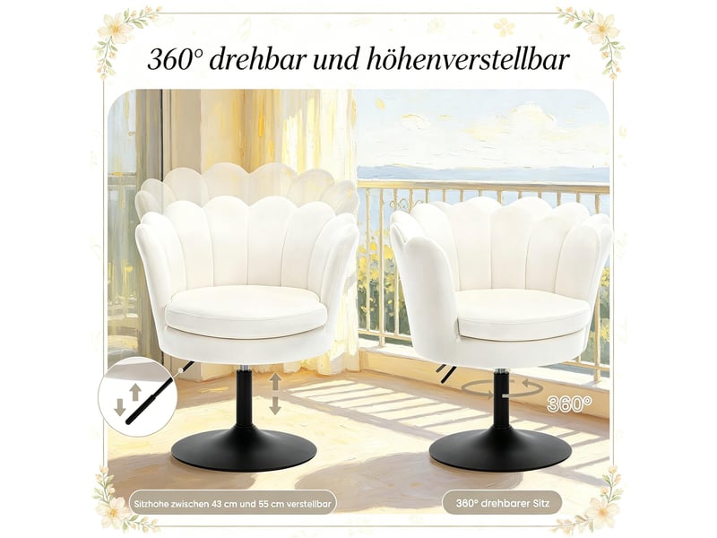  Tabouret bas forme fleur pivotant 360°, réglable en hauteur, pour coiffeuse ou salon  - Conforama B