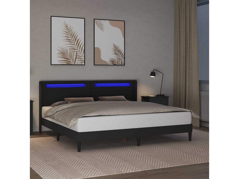  Lit double- lit adulte -  cadre de lit avec bandes led noir 180 x 200 cm simili cuir  - Conforama C