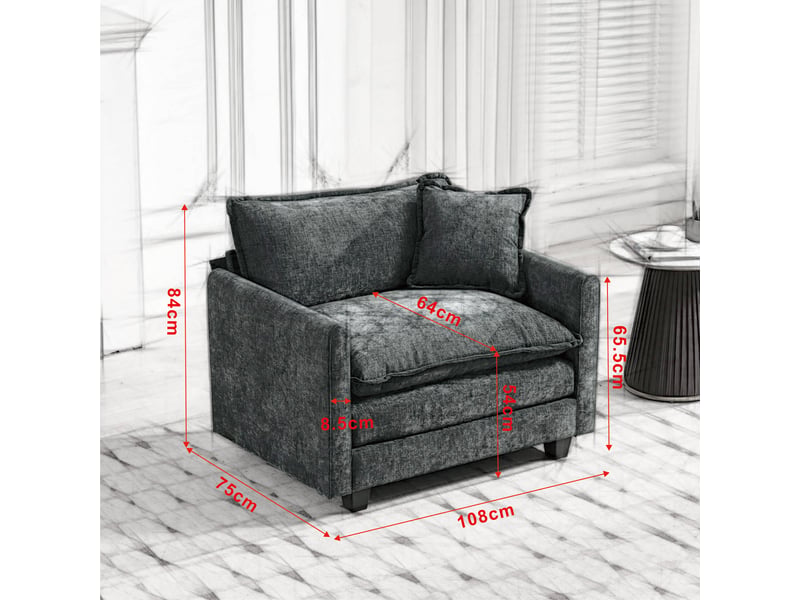  Canapé cloud 1 place, chenille bleue, canapé modulable moderne, assise double couche confortable, tissu respirant, style contemporain  - Conforama C