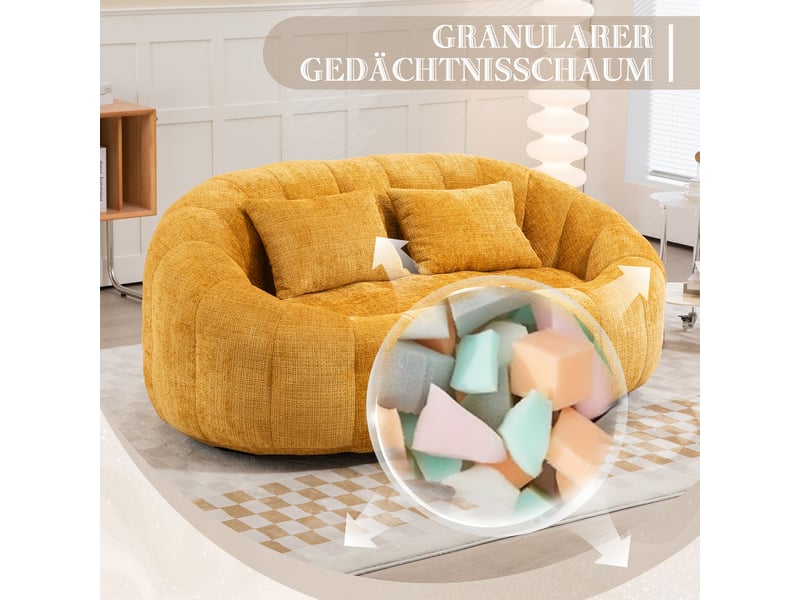 Canapé 2 places en chenille jaune, mousse haute densité, dossier et accoudoirs enveloppants, sans montage, pour salon - Conforama E
