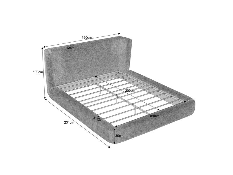  Cadre de lit 160x200 avec tête de lit rembourrée, sans sommier tapissier, blanc crème  - Conforama A