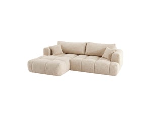 Canapé nuage angle droit en bouclette et pin massif beige - elina - morphea
