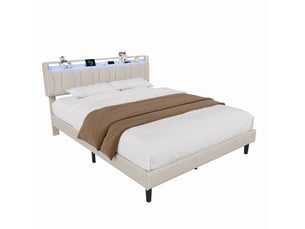 Lit avec rangement 140x200 cm <strong></strong> <strong></strong> coloris beige