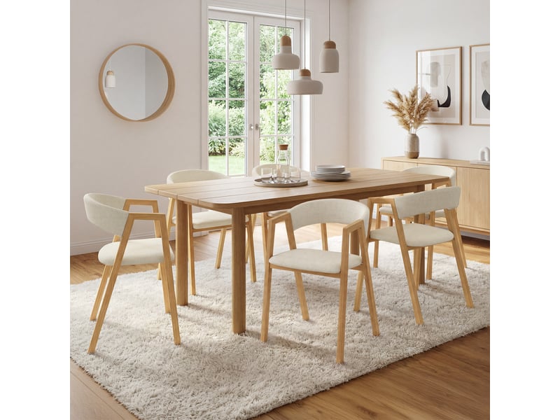 Lot de 6 chaises camille en métal effet bois et tissu beige avec accoudoirs  - Conforama B