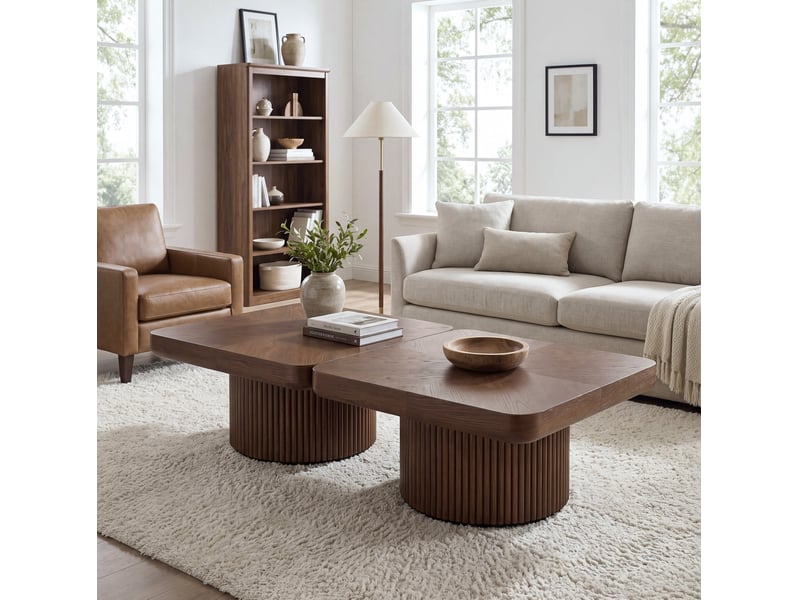 Table basse 78x78x38 cm en bois et mdf ronde couleur noyer chicfurn  - Conforama C