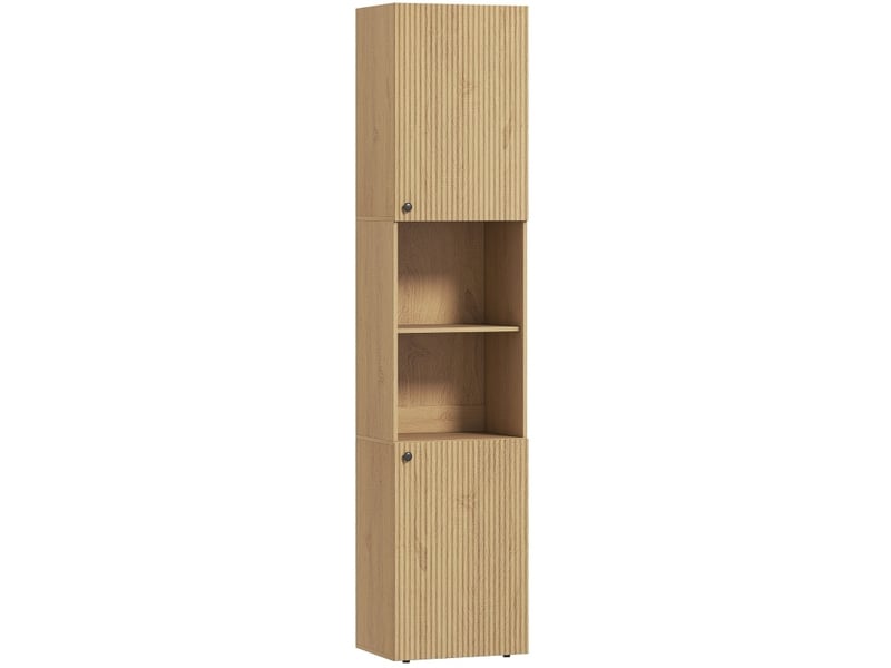  Armoire de salle de bain haute, 6 niveaux, 2 armoires, 2 étagères ouvertes, bois, couleur chêne  - Conforama A