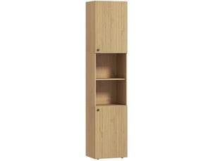 Armoire de salle de bain haute, 6 niveaux, 2 armoires, 2 étagères ouvertes, bois, couleur chêne