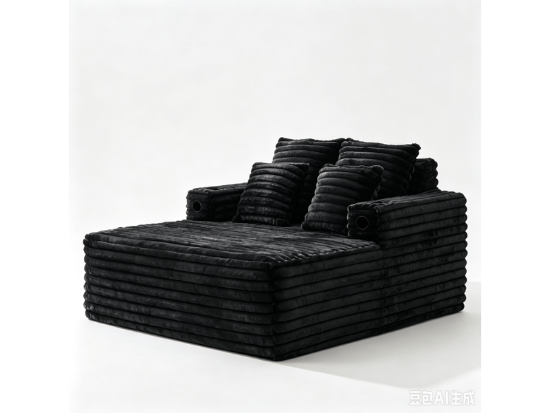  Canapé noir en fausse fourrure 135x128x86 cm avec porte-gobelets intégrés et dossier segmenté  - Conforama A