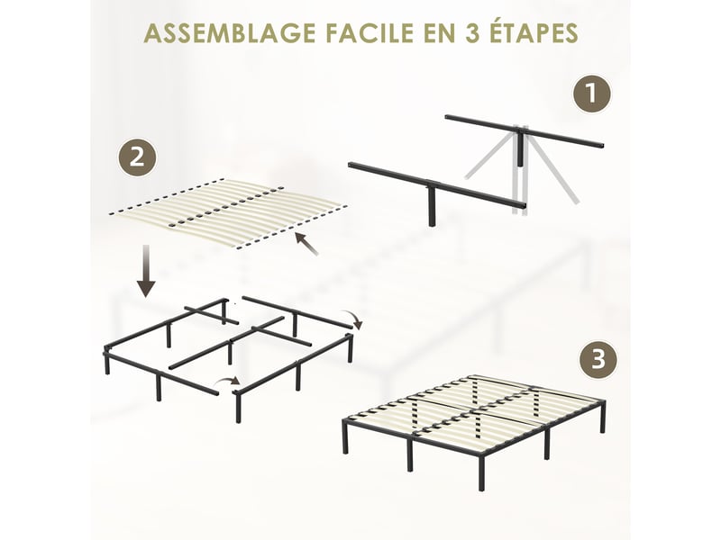  Sommier à lattes 140x200 | 2 rangées de 14 lattes | 9 pieds | montage facile  - Conforama D