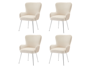 Lot de 4 chaises de salle à manger en velours, avec 4 pieds de support en métal argenté, beige