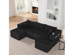 Canapé d'angle modulaire 3 places 230x138x75 cm velours côtelé noir