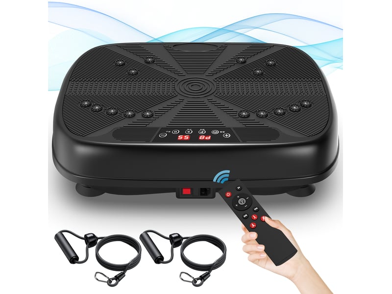  Plateforme vibrante de fitness 45 x 35 x 12,7 cm noire en abs, caoutchouc et acier q235 avec 2 bandes de résistance  - Conforama A