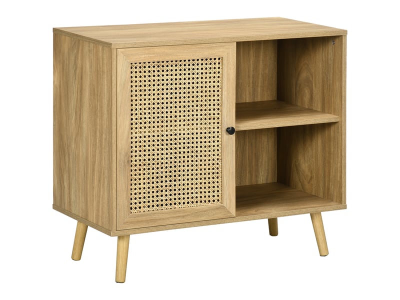  Meuble de rangement buffet 1 porte cannage dim. 80l x 39l x 70h cm - effet bois  - Conforama B
