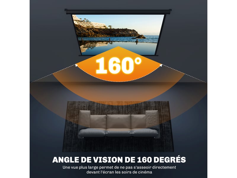  Écran de projection de 84 pouces, écran vidéoprojecteur, 4:3 4k hd, fixation mur ou plafond, noir, 181l x 8p x 138h cm  - Conforama E