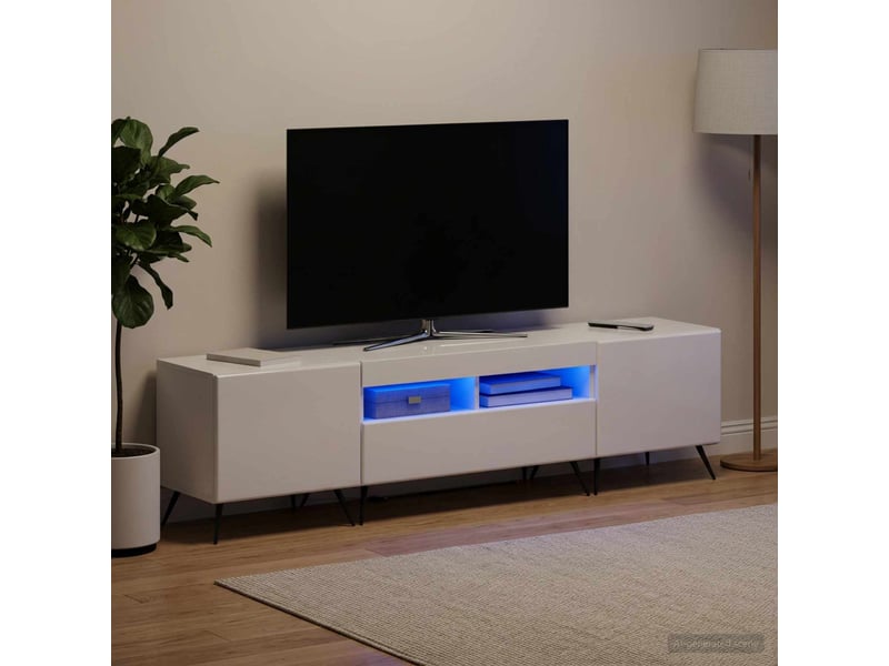 Meuble tv - banc tv - meuble de rangement led breda 3 pcs blanc brillant bois d'ingénierie - Conforama C