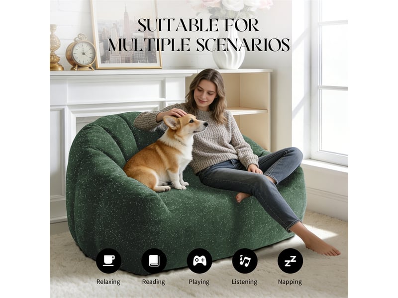  Fauteuil poire géant patte d'ours - 140x98x61cm - canapé pouf rembourré avec accoudoirs tissu flanelle doux - vert  - Conforama D