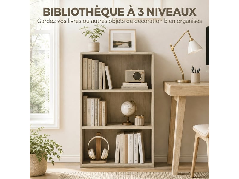  Bibliothèque cube - cube de rangement 3 compartiments - dim. 60 x 24 x 93 cm - naturel  - Conforama E