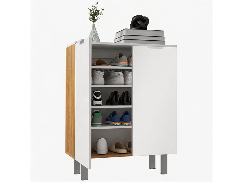  Étagère à chaussures moderne pour 15 à 20 paires de chaussures, 5 étagères et fermeture douce, blanc brillant  - Conforama A