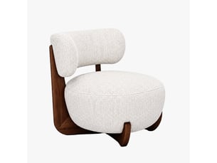 Fauteuil en tissu texturé blanc écru pieds en bois foncé
