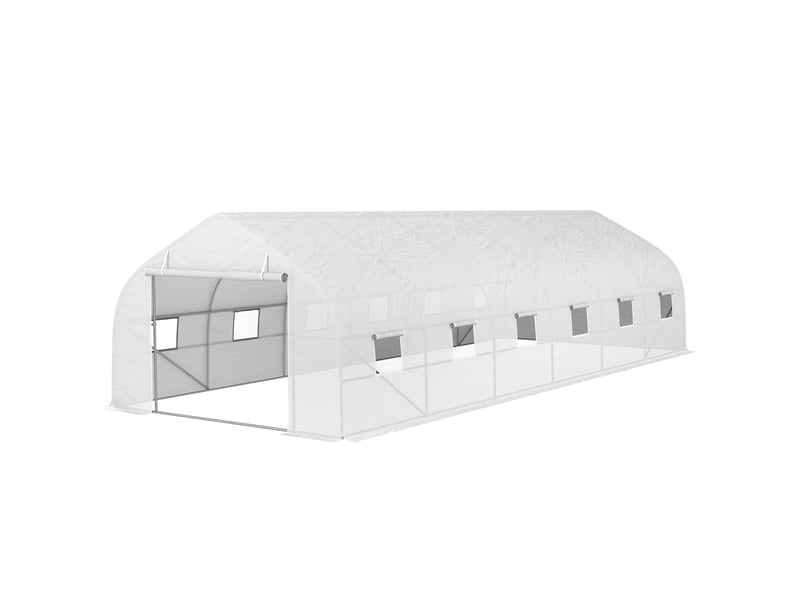  Serre de jardin tunnel grande taille avec bâche pe cadre en acier porte enroulable et 12 fenêtres 8 x 3 x 2 m blanc  - Conforama B