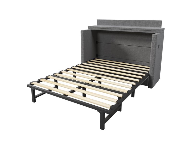 Lit escamotable 140 x 200 cm avec un tiroir, lit mobile avec compartiment de rangement, ports usb et type-c, lit plateforme convertible, sans matelas, lin, gris  - Conforama D