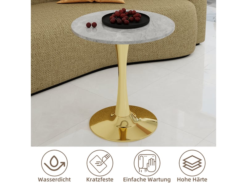  Table basse ronde avec plateau en marbre artificiel, style moderne, pour salon, 77,5 × 77,5 × 15,5 cm, doré  - Conforama E