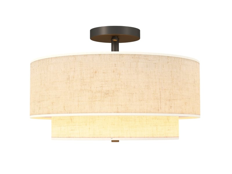 Plafonnier suspension double abat-jour aspect lin 40 x 26 cm crème blanc, métal, éclairage e14 pour salle à manger  - Conforama A