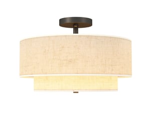 Plafonnier suspension double abat-jour aspect lin 40 x 26 cm crème blanc, métal, éclairage e14 pour salle à manger