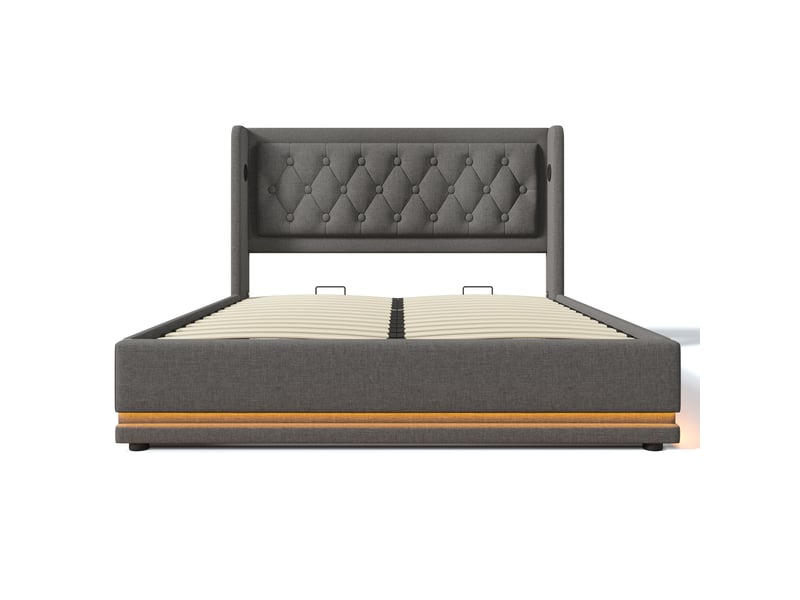 Lit double en coton gris 160 x 200 cm - Conforama A